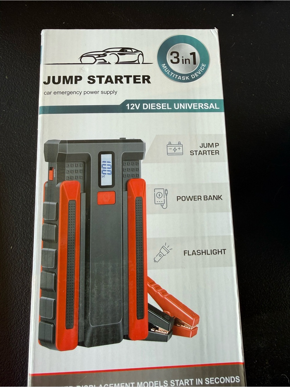3-in-1 12V Diesel Universal Jump Starter Power Bank - Black & Orange